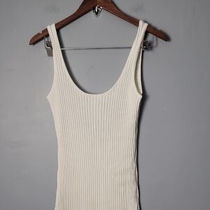 Open Edit Cream Ribbed Sleeveless Fitted Dress